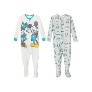 Disney Baby Mickey Minnie Mouse 2 Pack Footed Sleeper Pajamas White Grey 12M New
